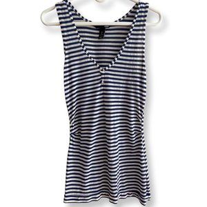 H&M Small Navy and Off White Striped Nautical V-Neck Tank